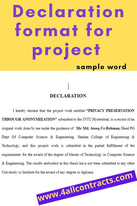 Declaration Format For Project Report In Word