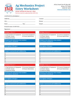 Fillable Online Ag Mechanics Project Entry Worksheet Dentonyouthfair