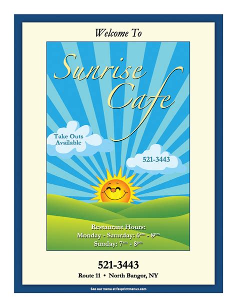 Sunrise Cafe Fasprint Menus