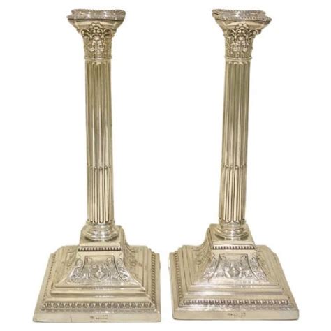 Large Pair Of Neoclassical Victorian Sterling Silver Corinthian Column