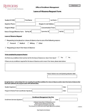 Fillable Online Shp Rutgers Leave Of Absence Request Form Shp Rutgers