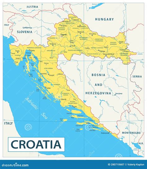 Croatia Map Highly Detailed Vector Illustration Stock Vector