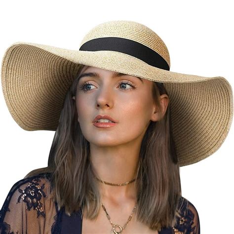 Manunclaims Womens Sun Straw Hat Wide Brim Upf 50 Summer Hat Floppy Straw Ribbon Bow Foldable