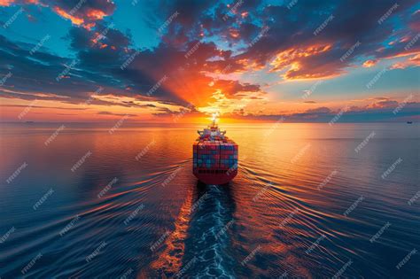 Premium Photo | Container Cargo Ship at Sunset