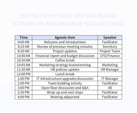 Printable Meeting Agenda Streamline Your Meetings With Efficient