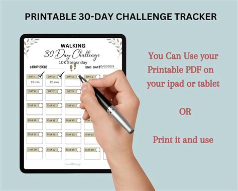 30 Day Walking Challenge 30 Day Challenge Printable 30 Day Habit Tracker 30 Day Goal Tracker 30