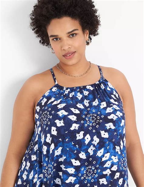 Sleeveless Halter Tiered Swing Prin Lanebryant