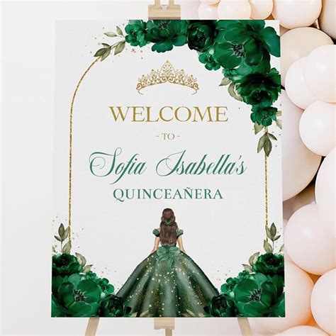 Amazon Green and Gold Arch Quinceañera Welcome Sign Personalized