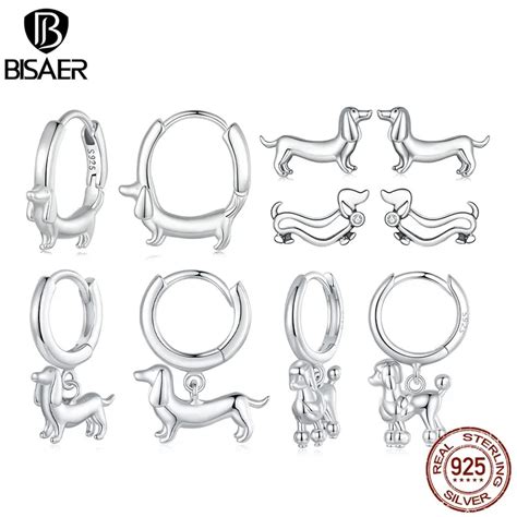 BISAER 925 Sterling Silver Dachshund Fivelas De Orelha Para Mulheres