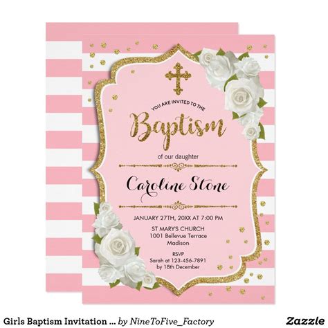 Girls Baptism Invitation Pink Gold White Zazzle Pink Invitations Baptism Girl Baptism