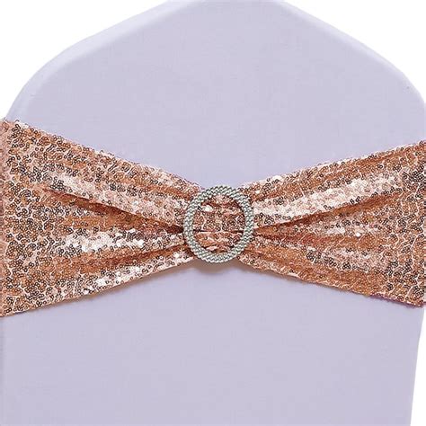 Pack Of Spandex Sequins Chair Sashes Rose Gold Chair Bands With