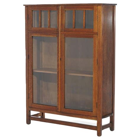 Antique Stickley School Mission Oak Double Door Bookcase C1910 For Sale At 1stdibs