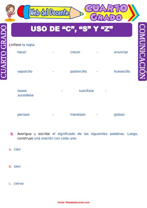 Uso De C S Y Z Para Cuarto Grado De Primaria I La Regla Hacer Crecer Anunciar Vaporcito