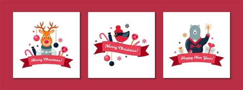 Premium Vector | Set of merry christmas and happy new year greeting