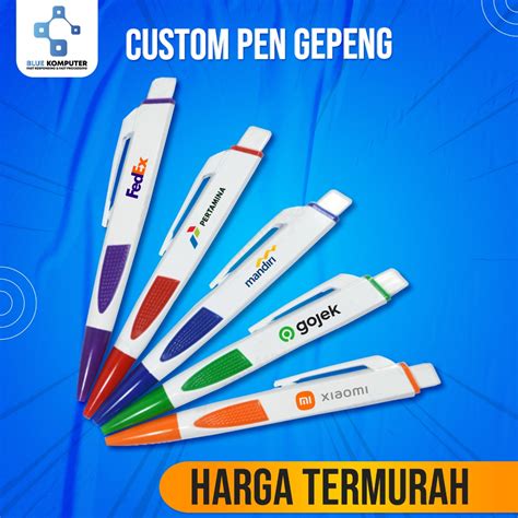 Jual Custom Logo Nama Pulpen Gepeng Souvenir Acara Kantor Seminar