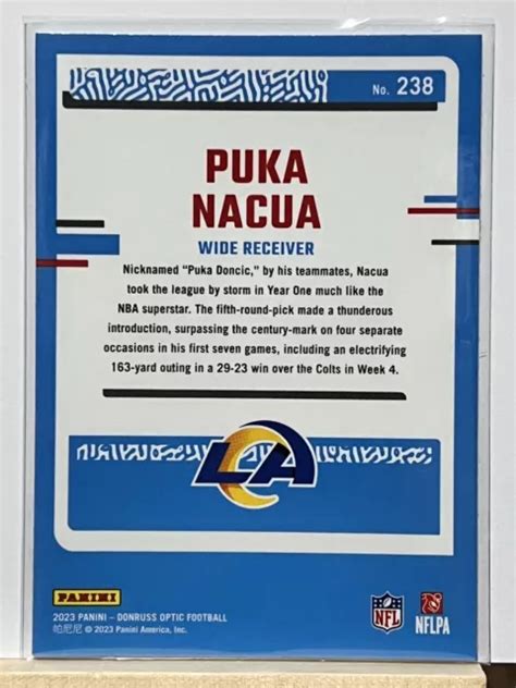 PUKA NACUA 2023 Panini Donruss OTTICA ROOKIE Base RC 238 LA ARIETI EUR