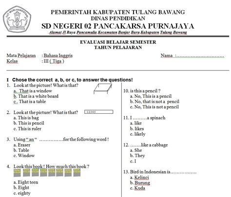 Soal Bahasa Inggris Sd Kelas 3 Soalujian