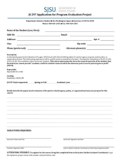 Fillable Online JS 297 Application For Program Evaluation Project Fax