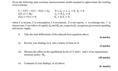 Solved Given The Following Open Economy Macroeconomic Model Chegg