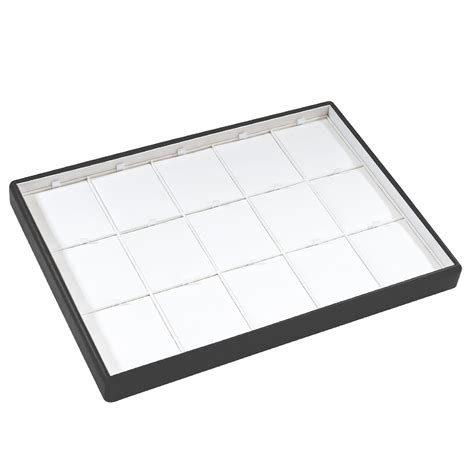 Plateau de présentation gainé aspect lisse noir mat blanc 15 paires