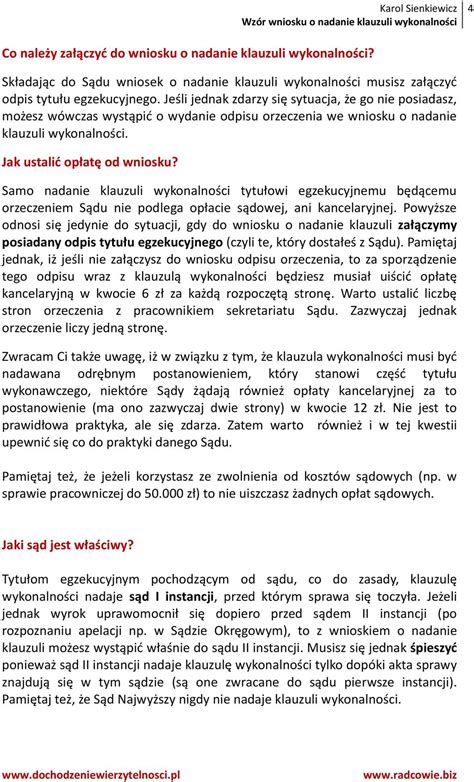 Wzór wniosku o nadanie klauzuli wykonalności PDF Darmowe pobieranie