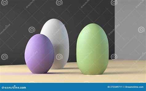 Three Egg Shaped Objects are Shown in a Row on a Table Stock ...