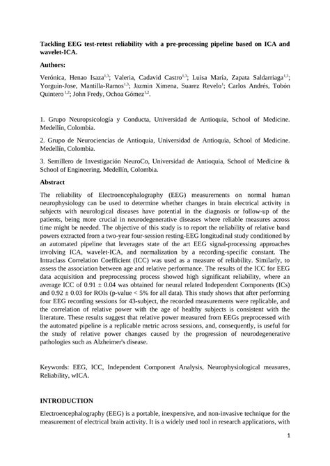 PDF Tackling EEG Test Retest Reliability With A Pre Processing