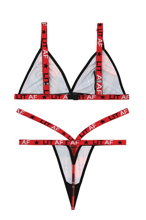 Fantasy Lingerie Vibes Lit AF Bralette Thong Set Queen