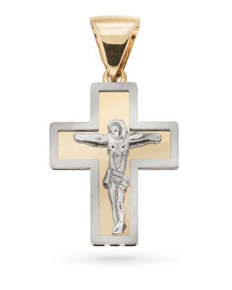 Croce Con Cristo Crocifisso In Oro Giallo E Oro Bianco 18kt LUSSO