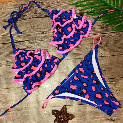 Luoanyfash 2018 Sexy Print Ruffle Dot Summer Brazilian Bikini Thong