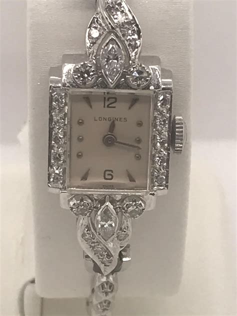 Ladies 14 Karat White Gold And Diamond Longines Wittnauer Estate