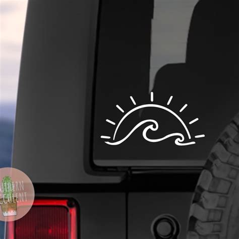 Decal Ocean Wave And Sun Laptop Decallaptop Stickercar Etsy