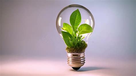 Light Bulb With Green Plant Sprout Inside Renewable Energy Concept