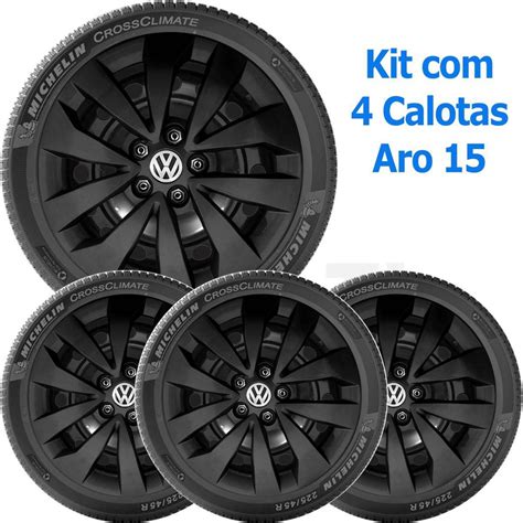 4X Calota Vw Space Fox Polo 5 Furos Aro 15 Preto 147Cp No Shoptime