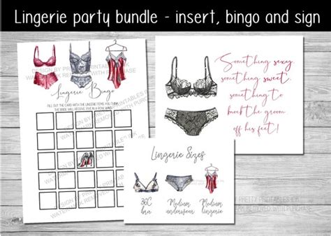 Printable Lingerie Shower Bundle Lingerie Party Bundle Red And Black Lingerie Size Insert