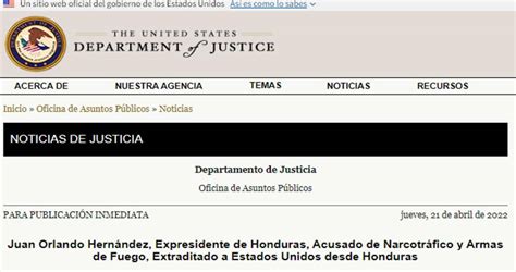 Comunicado Del Departamento De Justicia De Eeuu Sobre Los Cargos Contra