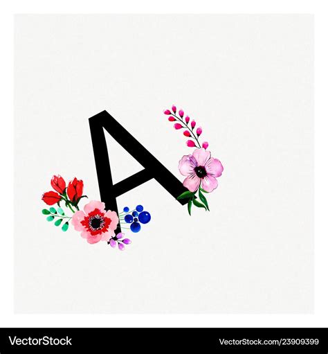 Letter A Watercolor Floral Background Royalty Free Vector