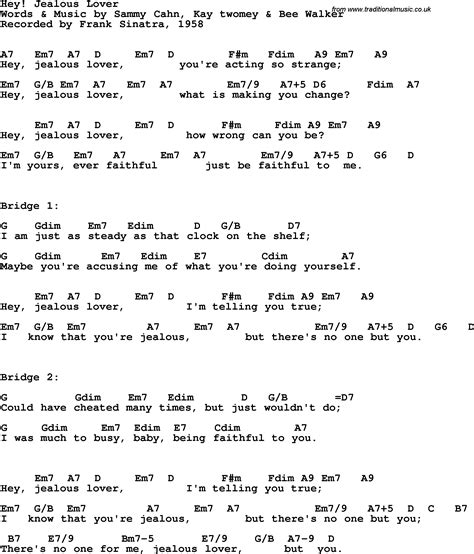 Song Lyrics With Guitar Chords For Hey Jealous Lover Frank Sinatra