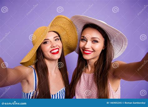 Close Up Photo Two Beautiful Funny Funky She Her Models Ladies Perfect