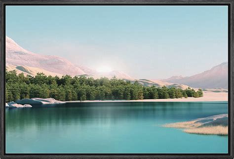 Asdg12s Canvas Print Wall Art Pastel Mountain Forest Teal Lake View