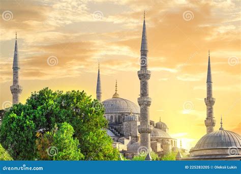 Sultanahmet Mosque Or Blue Mosque At Sunset With Yellow Sky Stock Image