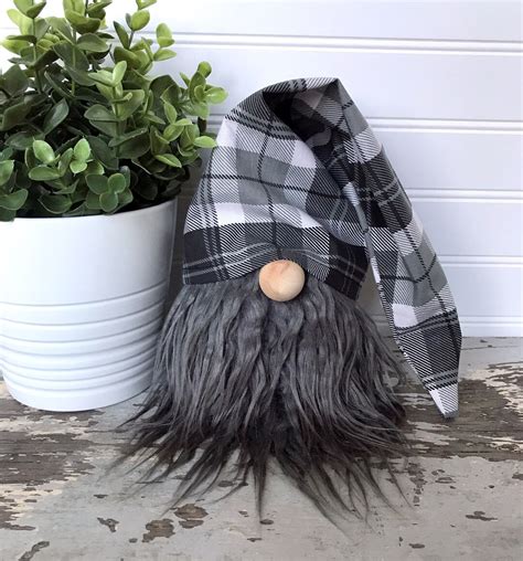 Grey Plaid Slouchy Hat Gnome Christmas Gnome Slouchy Hat Gnome