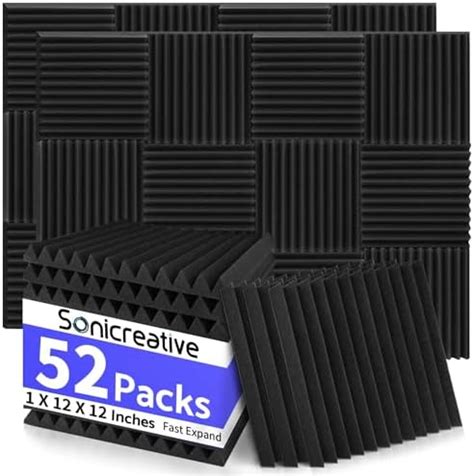 Sonicreative 52 Pack Acoustic Foam Panels 1 X 12 X 12 Inches Large