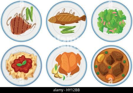 Los Diferentes Tipos De Comida En Las Placas Ilustraci N Imagen Vector