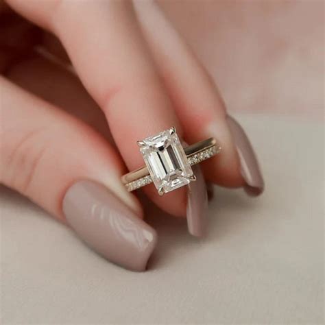 Emerald Cut Emerald Engagement Wedding Ring Etsy