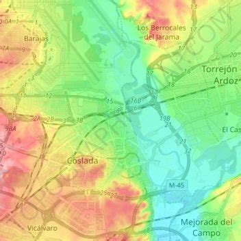 Mapa topográfico San Fernando de Henares, altitud, relieve