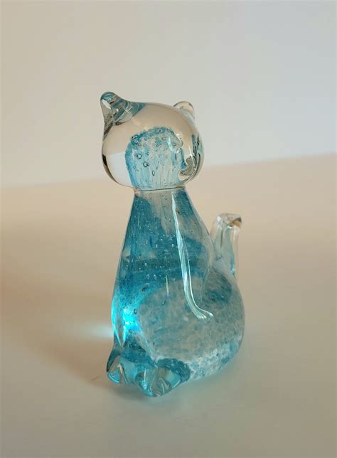 Murano Glass Cat Vintage Glass Cat Paperweight Blue Glass Etsy