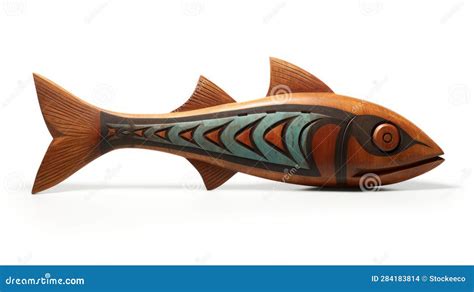 Native American Inspired Wooden Fish Sculpture With Intricate Design