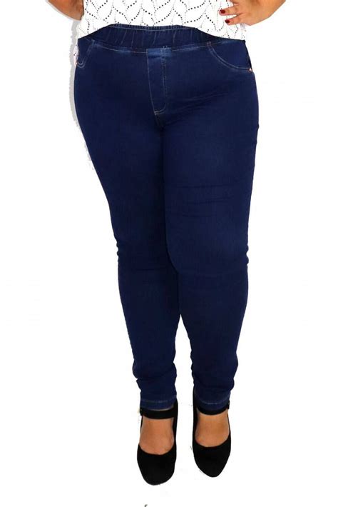 Calça Legging Jeans Plus Size Cintura Alta Azul Cambos