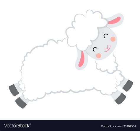 Cartoon smiling white sheep jumping Royalty Free Vector